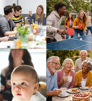 Vier Bilder mit Menschen unterschiedlichen Alters